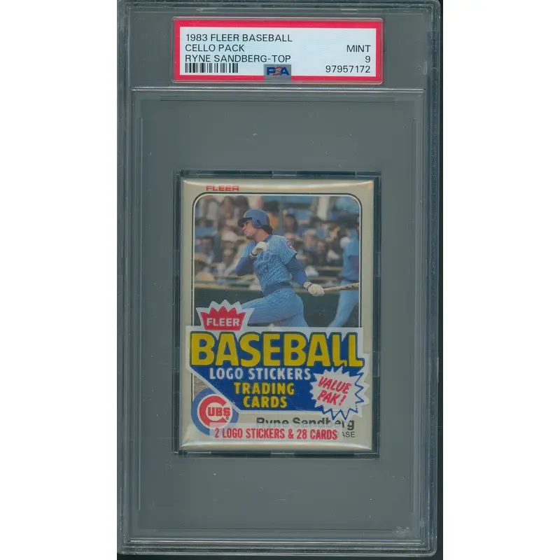 1983 Fleer Baseball Unopened Cello Pack PSA 9 Sandberg Top *7172