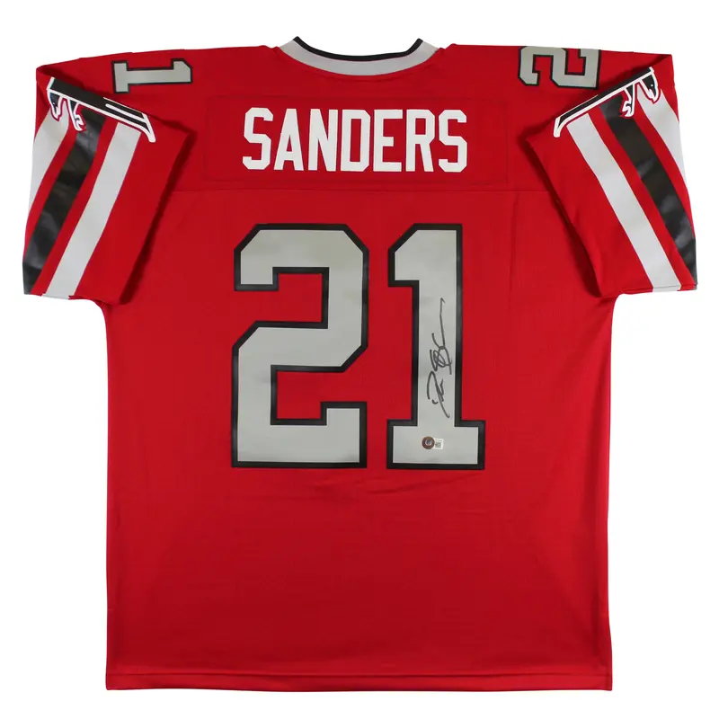 Falcons Deion Sanders Authentic Signed Red Mitchell & Ness Jersey BAS Witnessed