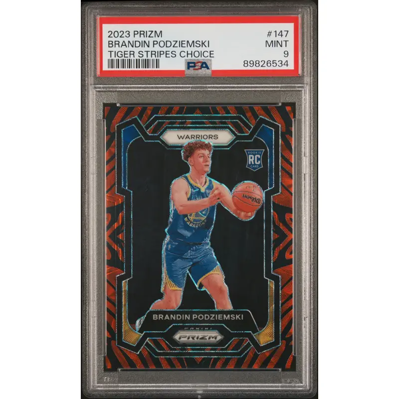 Brandin Podziemski 2023 Panini Prizm Tiger Stripe Rookie #147 PSA 9 Mint