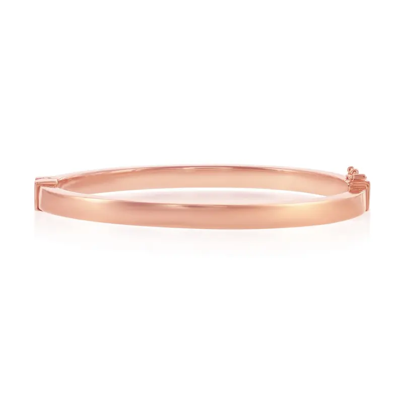 Sterling Silver Plain Hinged Bangle - Rose Gold Plated