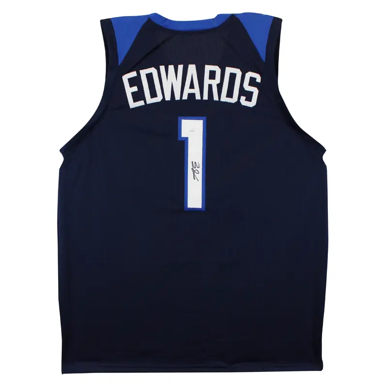 Anthony Edwards Authentic Signed Navy Blue Pro Style Jersey Autographed JSA