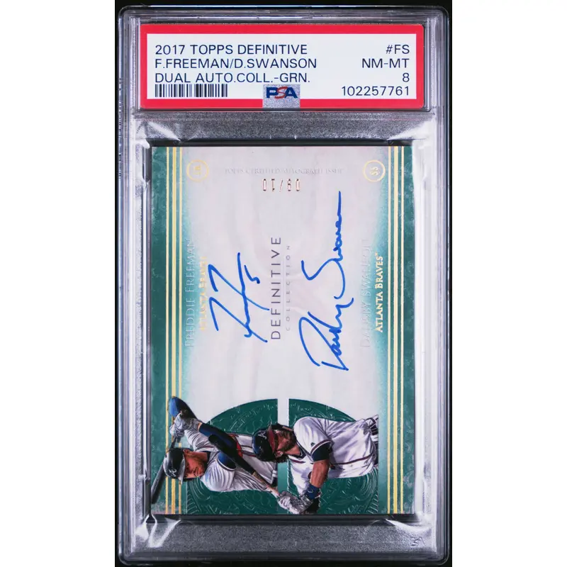 Freddie Freeman + Dansby Swanson 2017 Topps Definitive Dual Auto #9/10 PSA 8 Nm-Mint