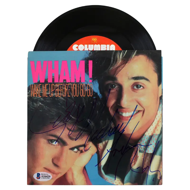 George Michael & Andrew Ridgeley Wham! Signed 45 RPM Album Cover W/ Vinyl BAS