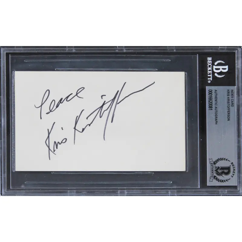 Kris Kristofferson Blade "Peace" Authentic Signed 3x5 Index Card BAS Slabbed 1