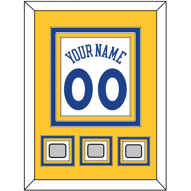Golden State Name & Number With 3 Champions Patches - Home White (2010-2019) - Triple Mat 3