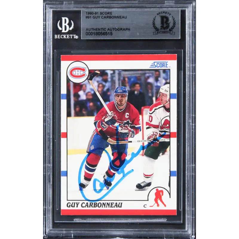 Canadiens Guy Carbonneau Authentic Signed 1990 Score #91 Card BAS Slabbed