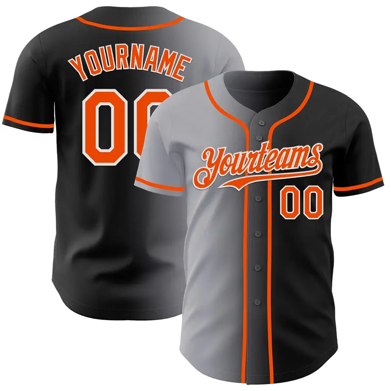 Custom Black Orange Gray-White Authentic Gradient Fashion Baseball Jersey