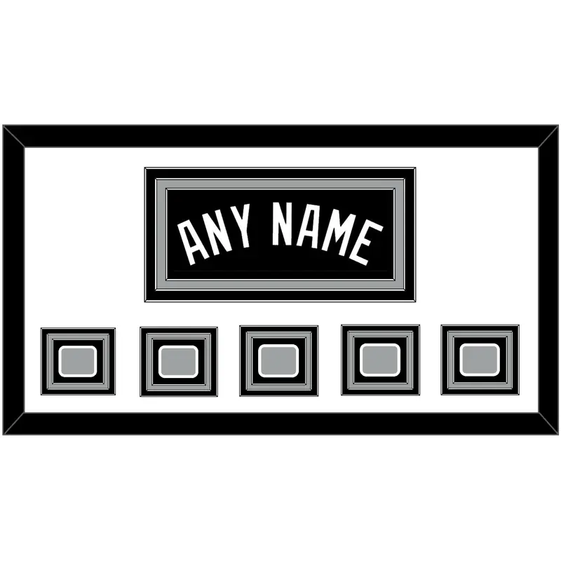 San Antonio Name With 5 Champions Banner Patches - Road Black (1989-2002) - Triple Mat 1