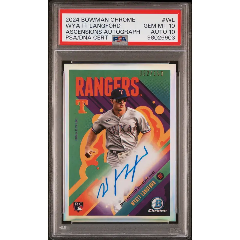 Wyatt Langford 2024 Bowman Chrome Ascensions Auto #22/150 PSA 10 Auto 10