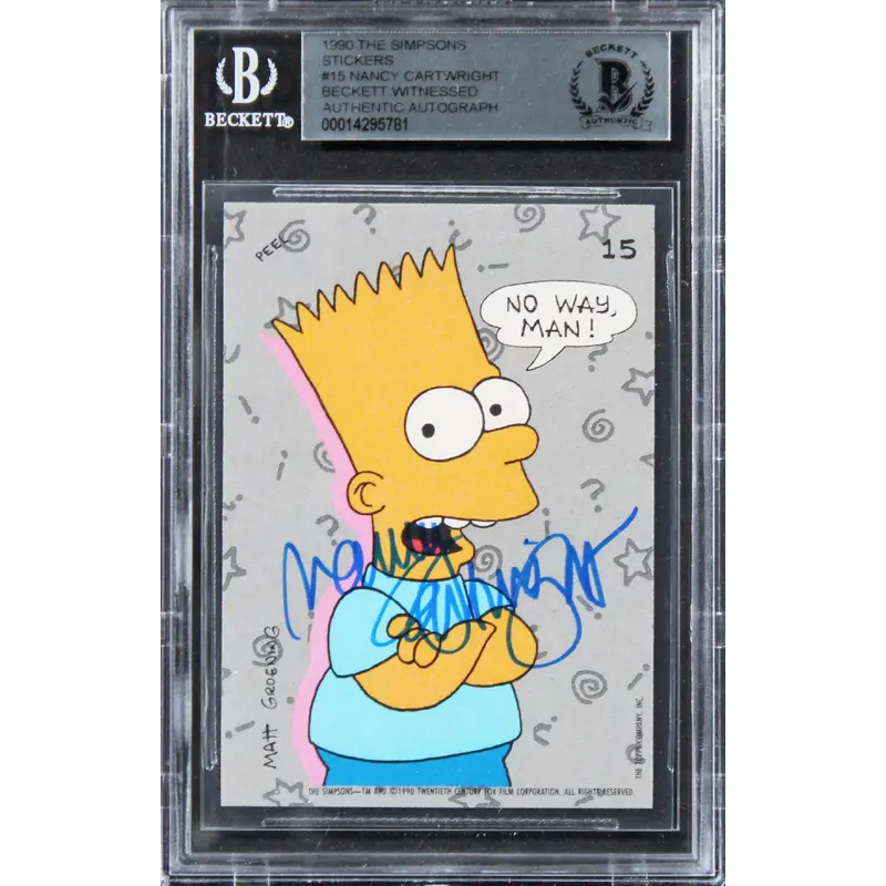 Nancy Cartwright Authentic Signed 1990 The Simpsons Stickers #15 Card BAS Slab