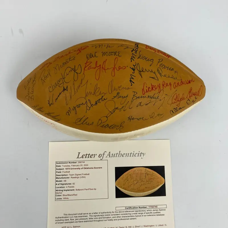1974 University Of Oklahoma Sooners NCAA Champs Team Signed Football JSA COA