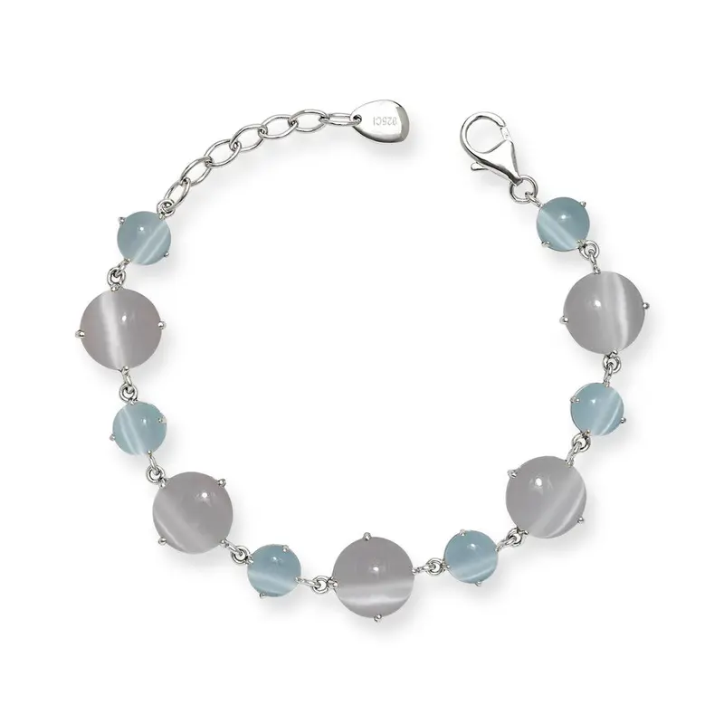 Sterling Silver Blue and Pink Cat?s Eye Bracelet