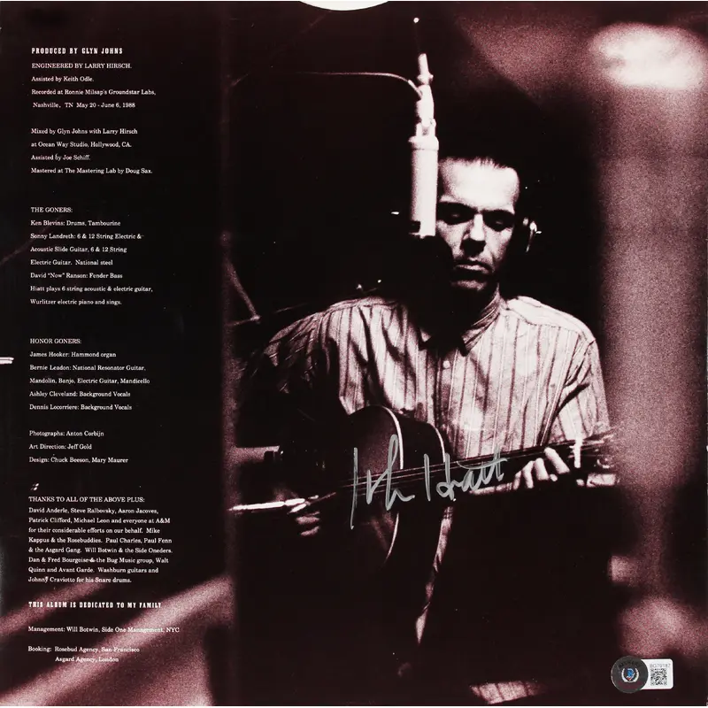 John Hiatt Authentic Signed Album Sleeve Autographed BAS #BG79187