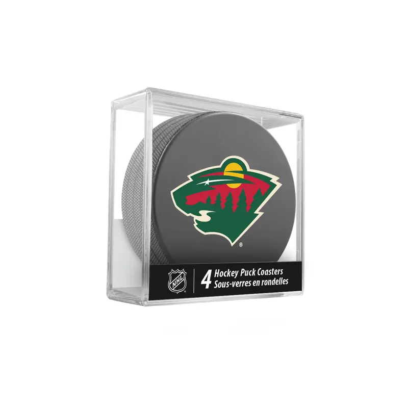 NHL Minnesota Wild Hockey Puck Drink Coasters (4-Pack) In Cube
