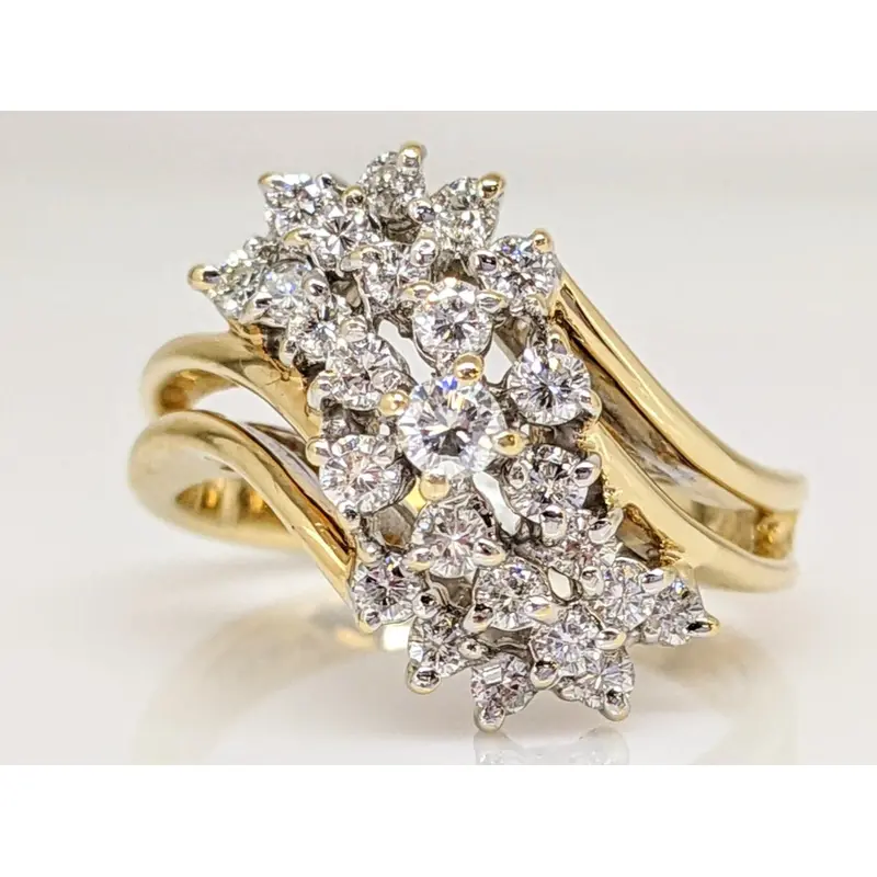 14K .78 CARAT TOTAL WEIGHT SI1 H DIAMOND ROUND (25) ESTATE CLUSTER RING 5.6 GRAMS
