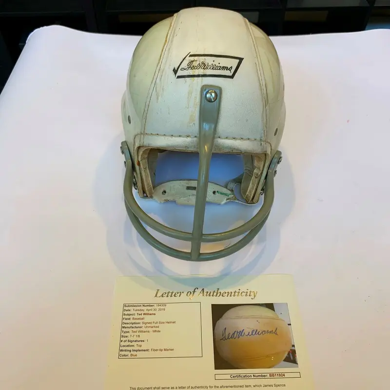 1940's Ted Williams Signed Personal Model Full Size Football Helmet With JSA COA