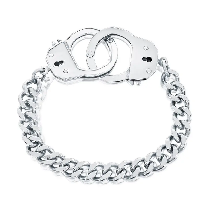 Stainless Steel Link Bracelet with Handcuff Lock