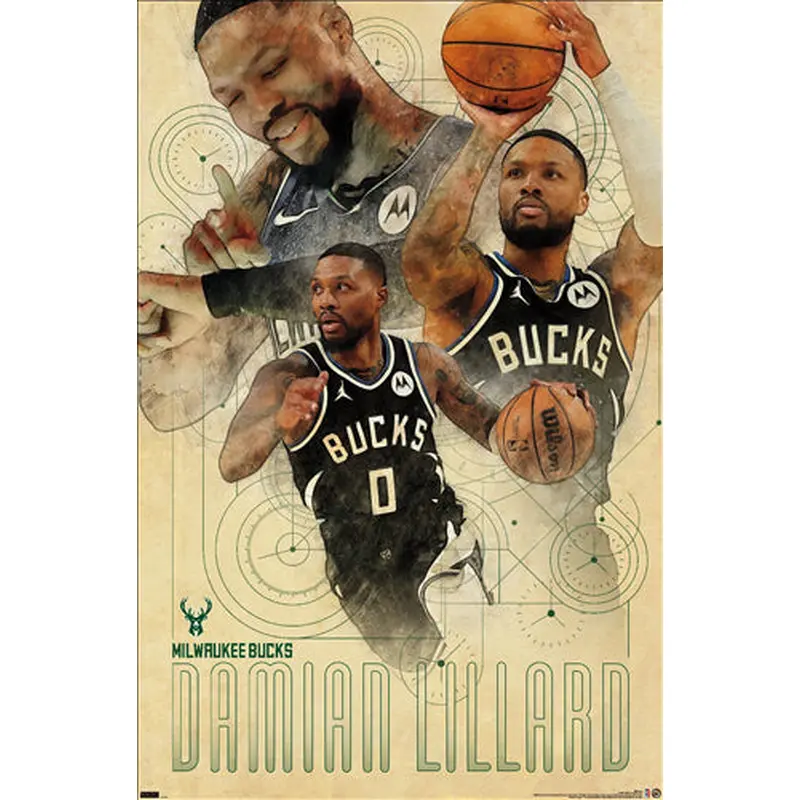 Damian Lillard "Dame Time" Milwaukee Bucks NBA Basketball Action Poster - Costacos 2024