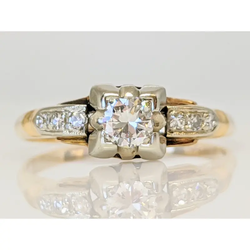 14K .26 CARAT TOTAL WEIGHT SI1 H ROUND DIAMOND (7) VINTAGE ESTATE RING 5.0 GRAMS