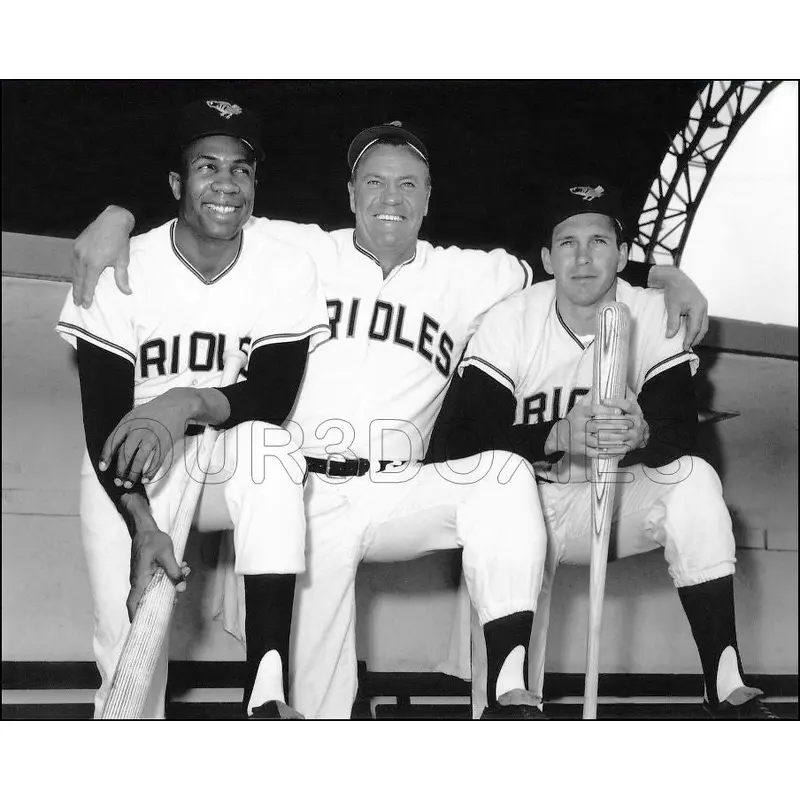 Jackie Robinson Frank Robinson 8X10 Photo - Hank Bauer 1966 Orioles- 11989