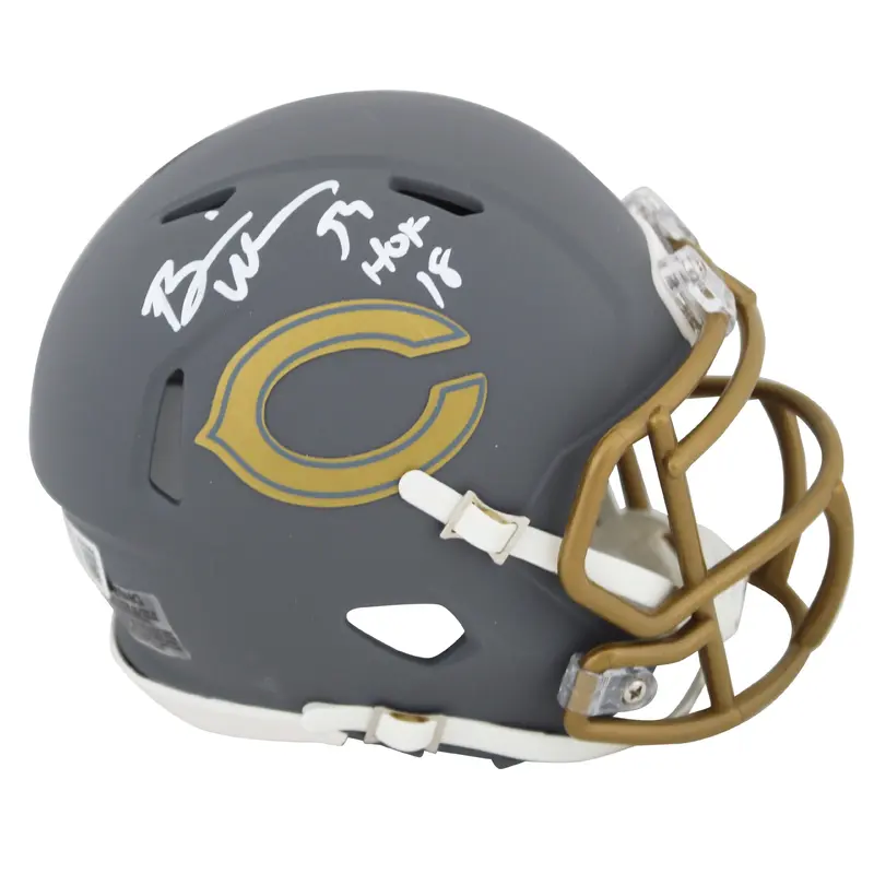 Bears Brian Urlacher "HOF 18" Signed Slate Speed Mini Helmet BAS Witnessed