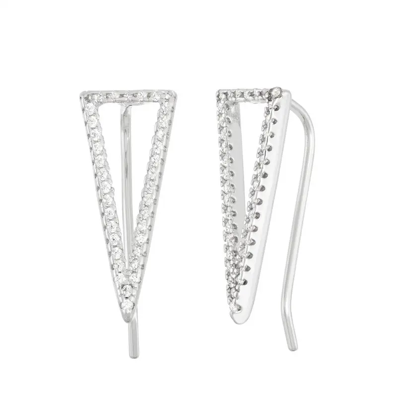 Sterling Silver CZ Open Triangle Climber Earrings