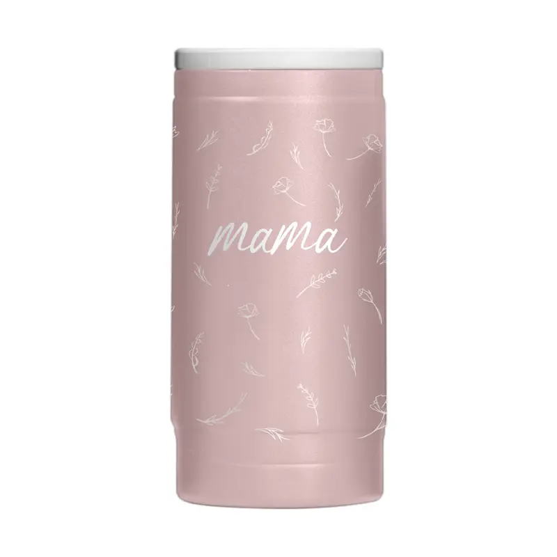 Mothers Day 12oz Mama with Repeating Flowers Dusk Powdercoat SlimCan Coolie