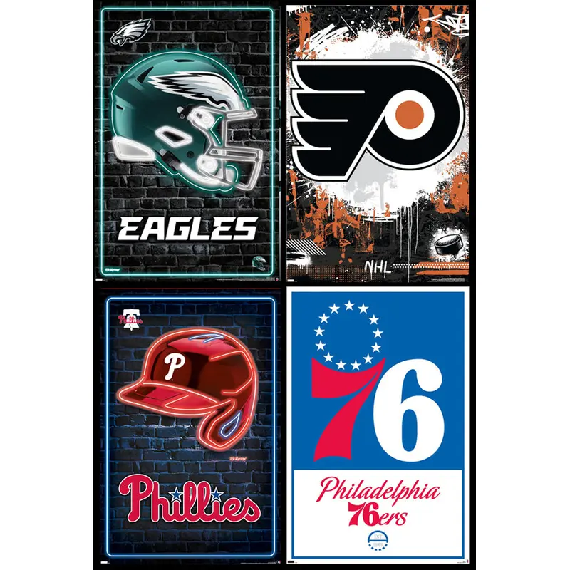 COMBO: Philadelphia, PA Sports 4-Poster Combo (Phillies, Eagles, 76ers, Flyers)