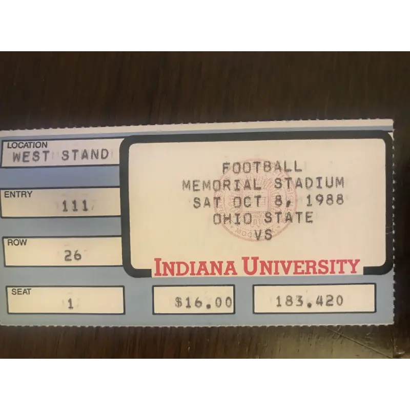 1988 Ohio State vs Indiana University Football Ticket Stub