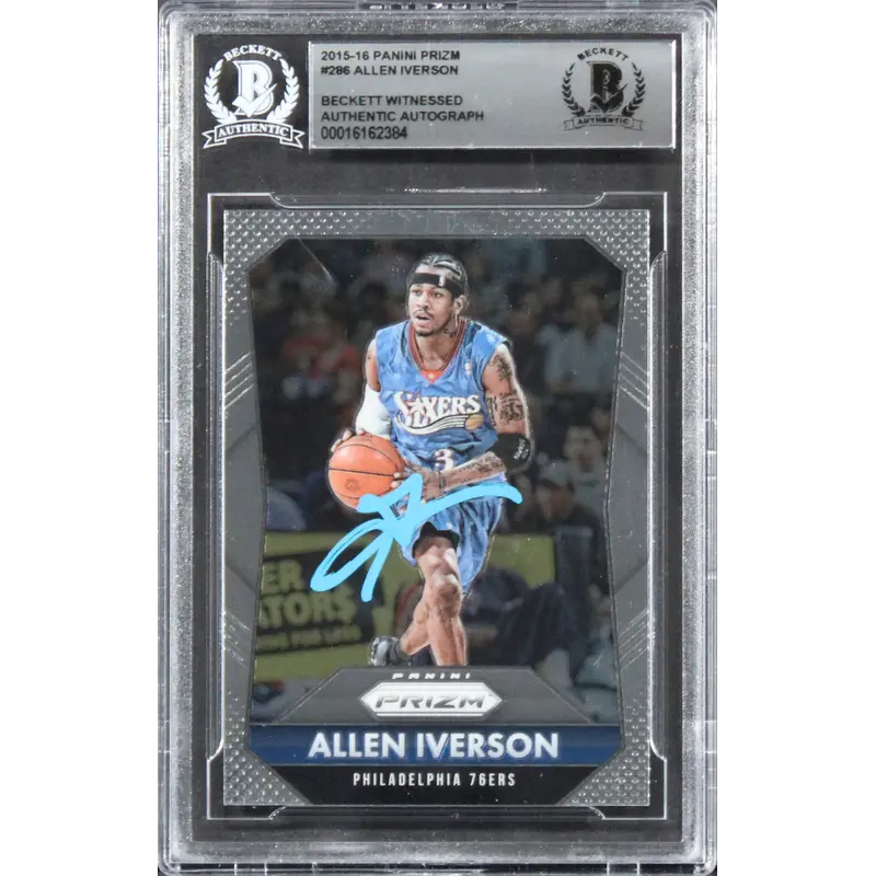 76ers Allen Iverson Authentic Signed 2015 Panini Prizm #286 Card BAS Slabbed