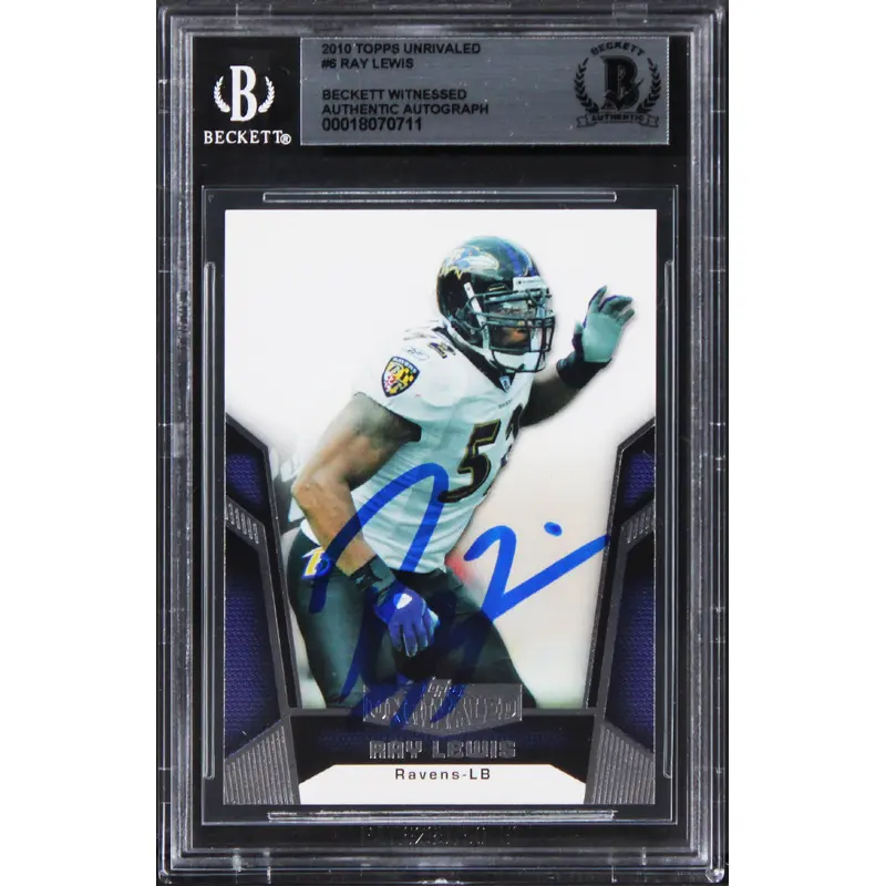 Ravens Ray Lewis Authentic Signed 2010 Topps Unrivaled #6 Card BAS Slabbed 2