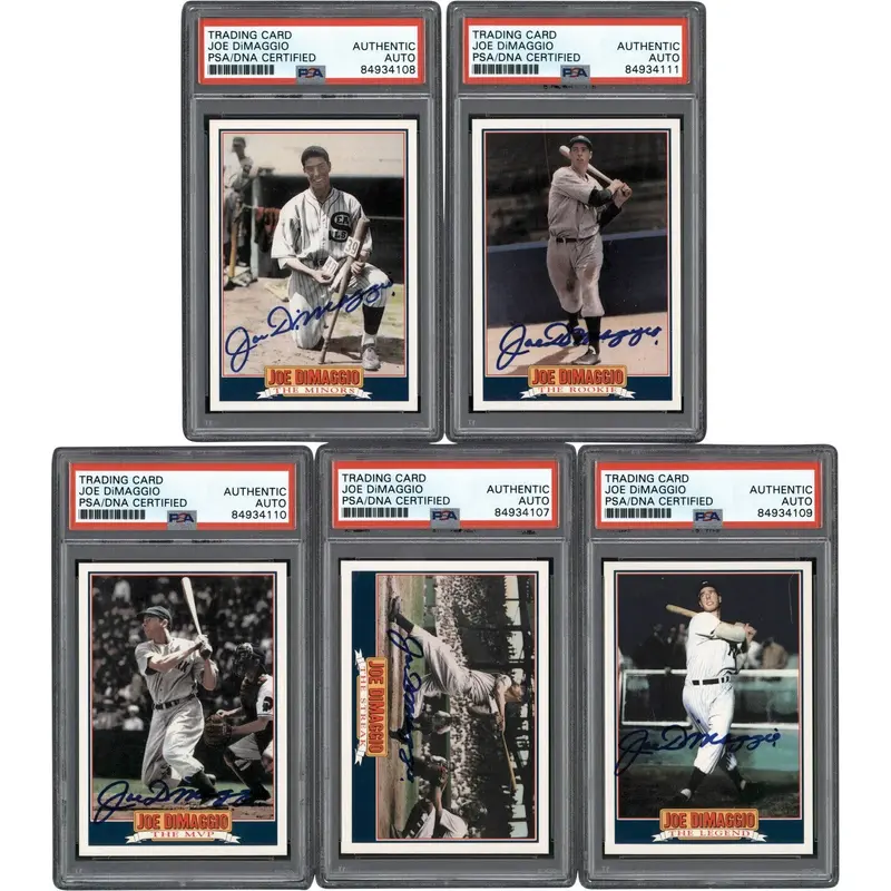 1992 Joe DiMaggio Signed Score Baseball Insert Complete Set (5) PSA DNA