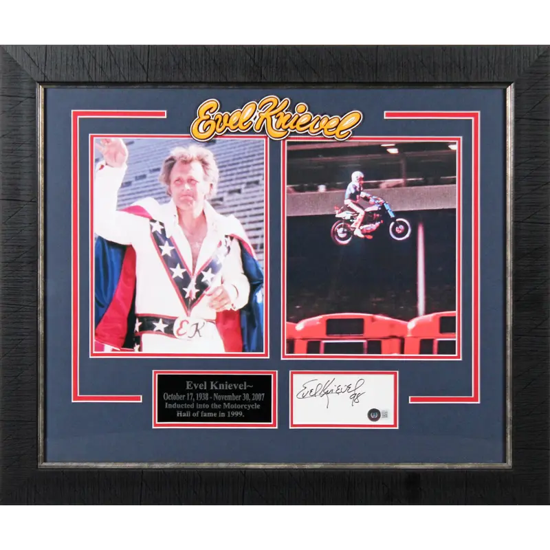 Evel Knievel "98" Authentic Signed 3x5 Index Card Framed Display BAS #BL98113