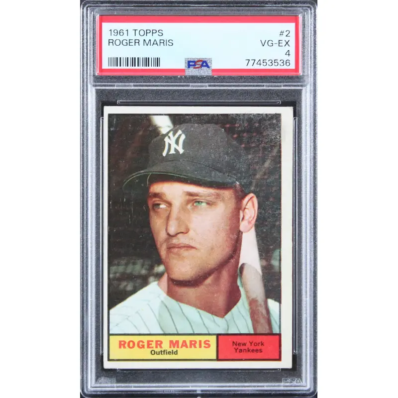 Yankees Roger Maris 1961 Topps #2 Card Graded VG-EX-4 PSA Slabbed