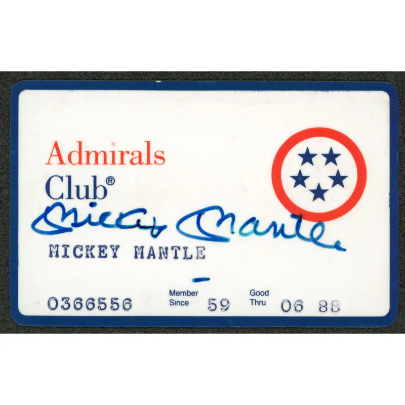 Yankees Mickey Mantle Signed 2.15x3.35 American Airlines Admirals Club CC BAS