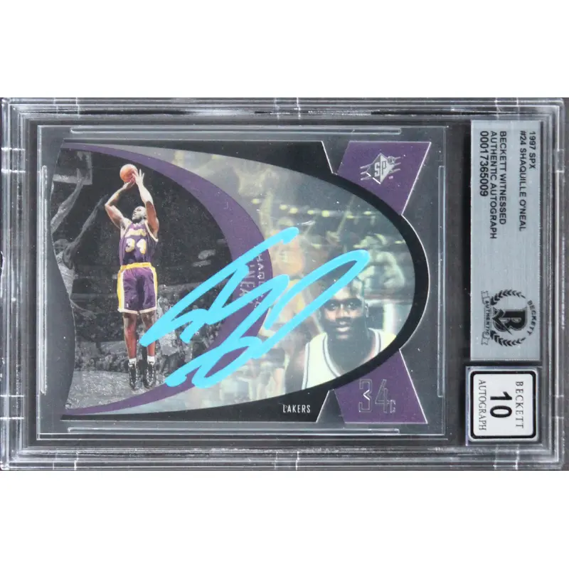 Lakers Shaquille O'Neal Authentic Signed 1997 SPX #24 Card BAS Slabbed