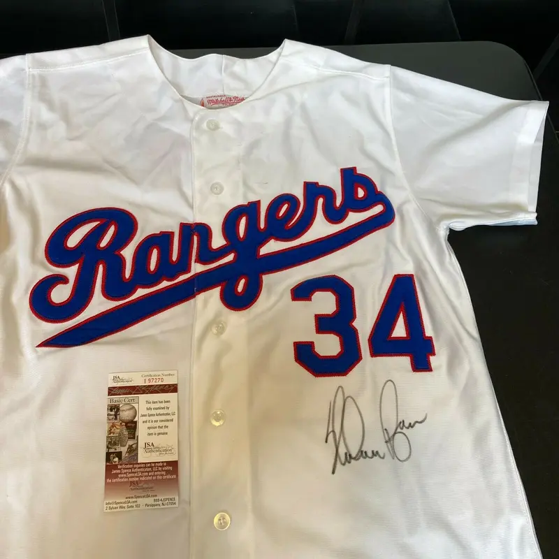 Nolan Ryan Signed 1993 Texas Rangers Mitchell & Ness Jersey JSA Sticker
