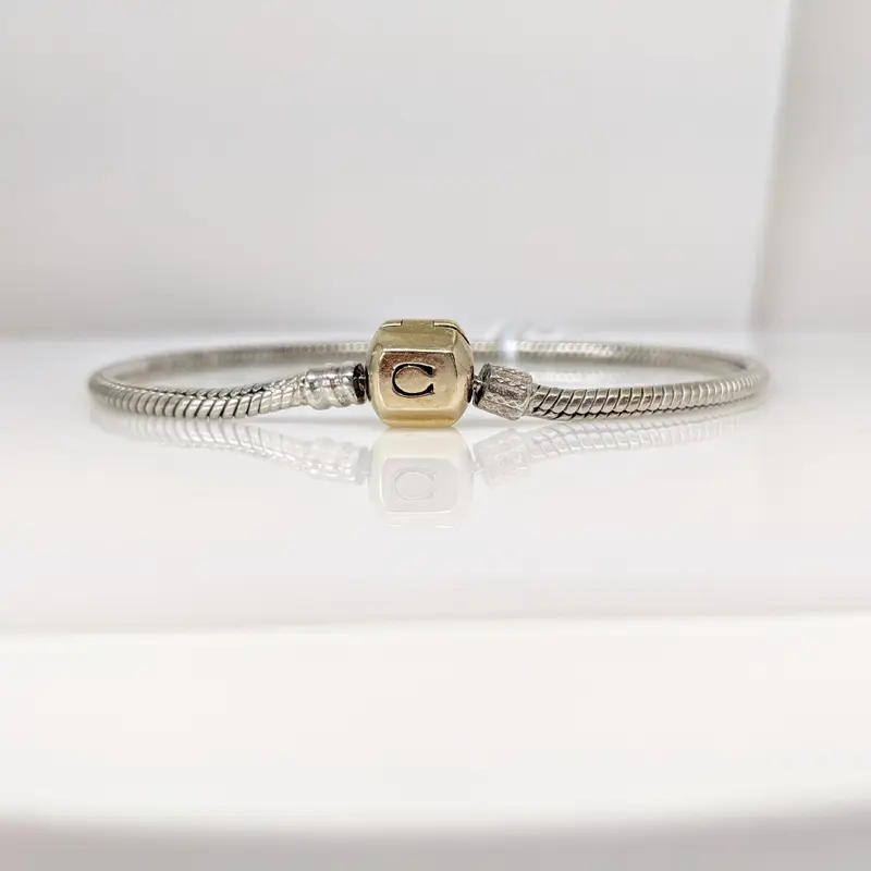 STERLING SILVER/ 14K CAMILLA 8 1/2" ESTATE BRACELET 15.3 GRAMS