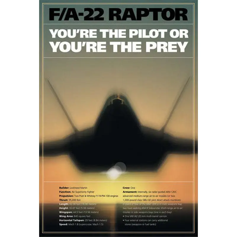 F-22 Raptor "Pilot or Prey" US Air Force American Military Poster - American Image