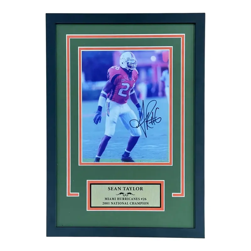 Sean Taylor Autographed Miami Hurricanes Deluxe Framed 8x10 Photo - JSA Full Letter