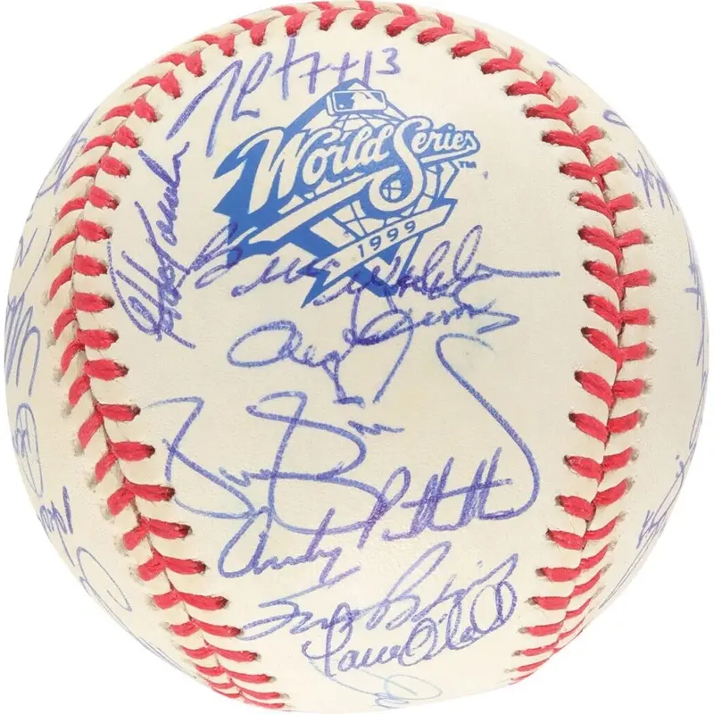 1999 Yankees Team Signed World Series Baseball Derek Jeter Mariano Rivera PSA
