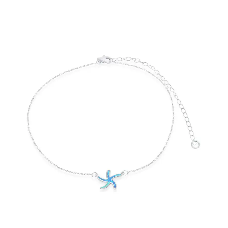 Sterling Silver Blue Inlay Opal Starfish Choker