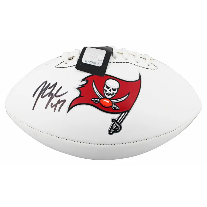 Buccaneers John Lynch Signed Rawlings White Panel Logo Football BAS Witnessed