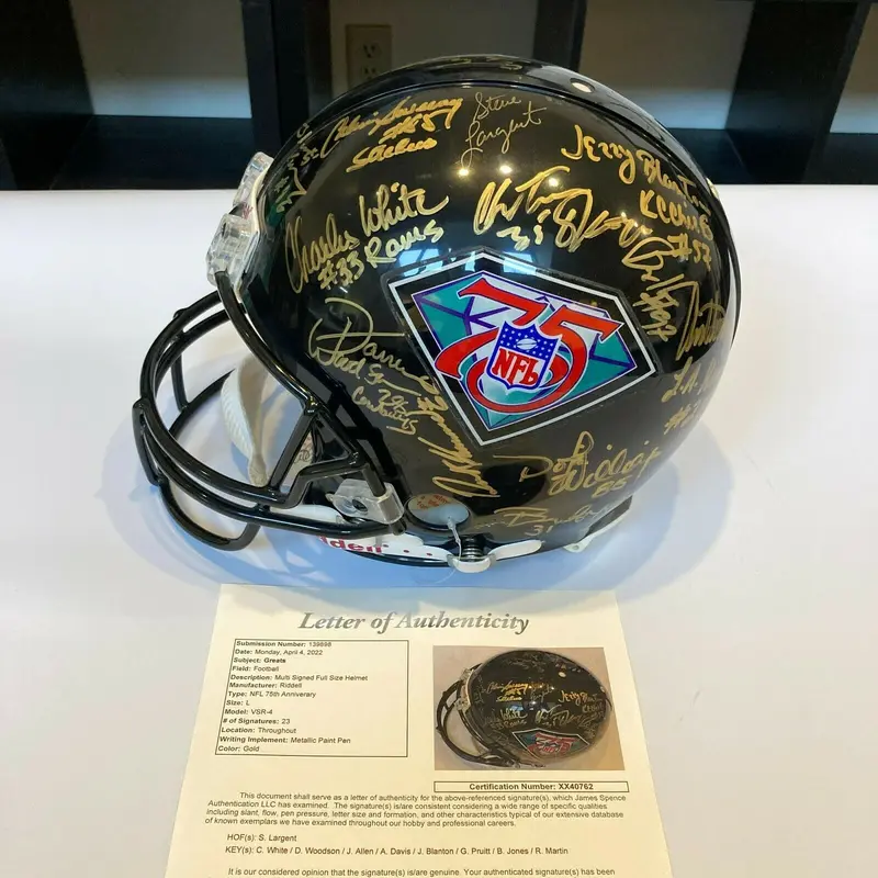 Hall Of Fame NFL 75th Anniversary Multi-Signed Full Size Football Helmet JSA COA
