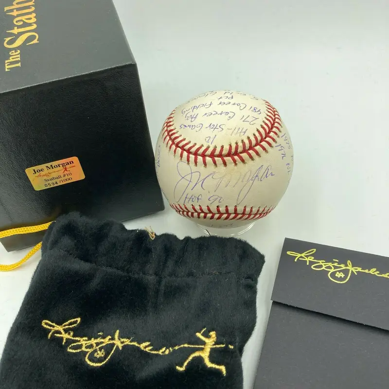 Joe Morgan Signed Heavily Inscribed Career STAT Baseball Reggie Jackson COA