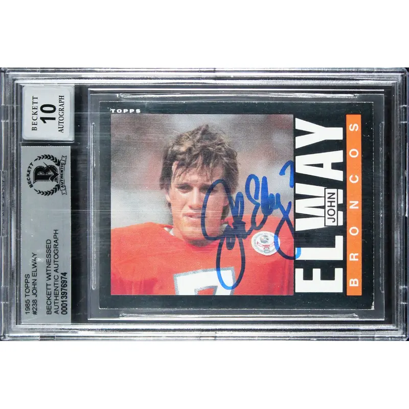 Broncos John Elway Authentic Signed 1985 Topps #238 Card Auto 10! BAS Slabbed 1