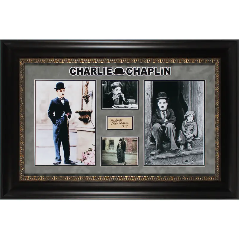 Charlie Chaplin Faithfully 19-29 Signed & Framed 2x4 Cut Signature BAS #AC33536