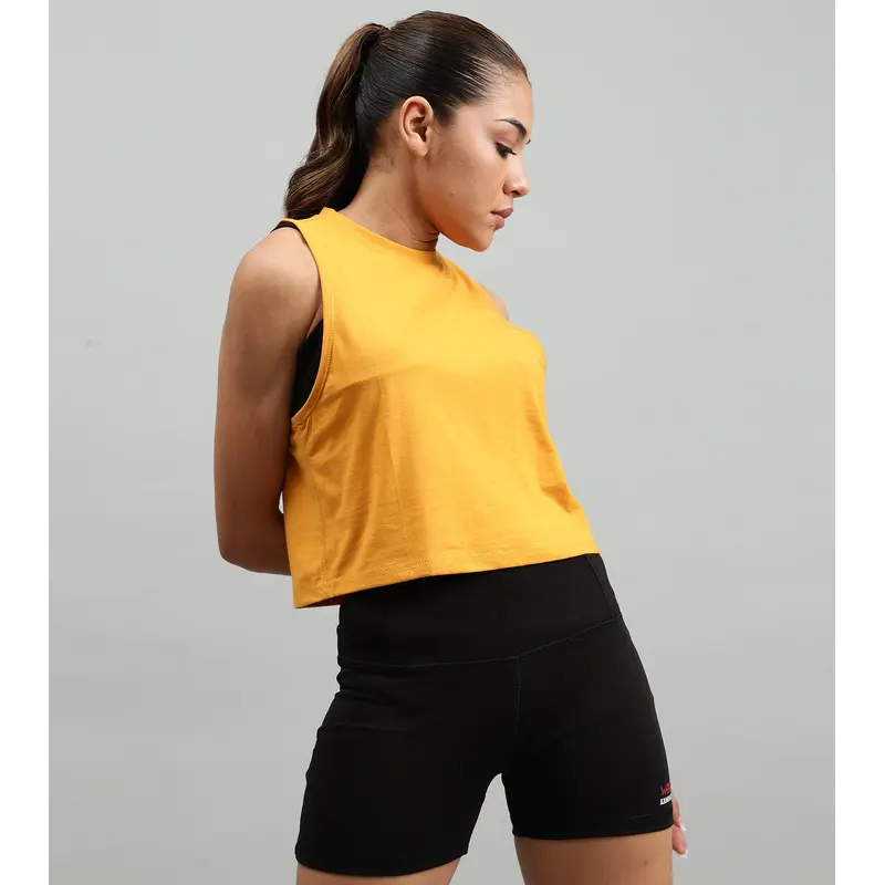 Women'S Crop Muscle Tank Top Mustard Wod Armour | Kibi Sports