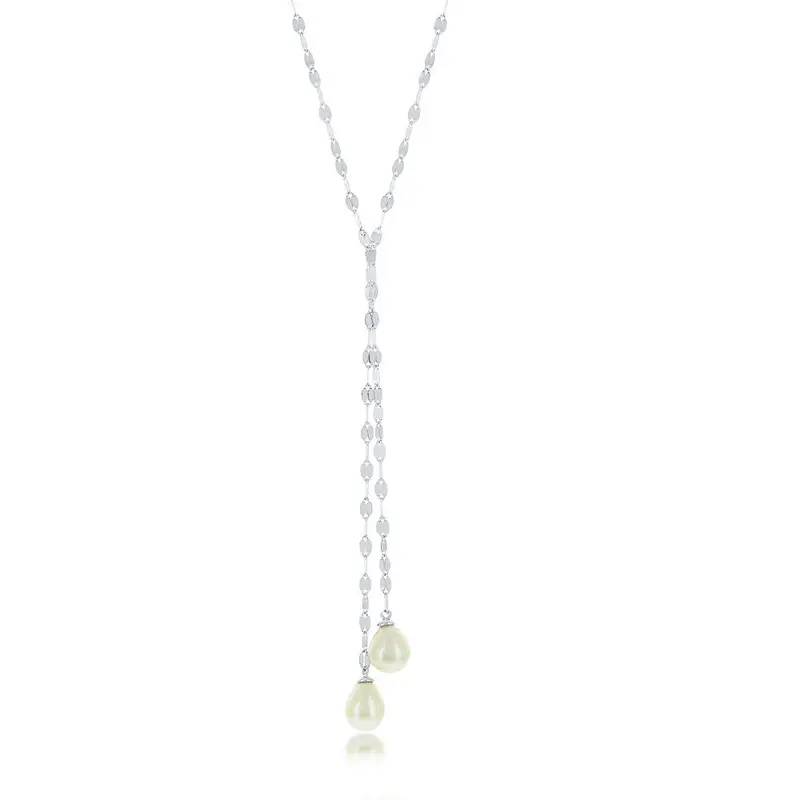 Sterling Silver High Polish Flat Mirror Chain with FWP Lariat Necklace