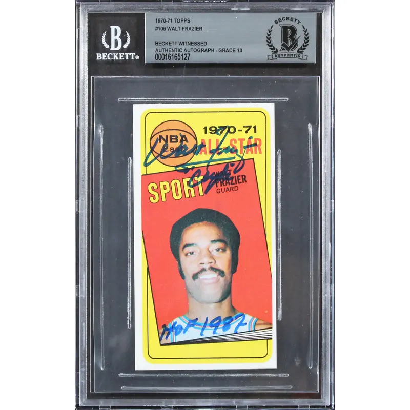 Knicks Walt Frazier "HOF 1987" Signed 1970 Topps #106 Card Auto10! BAS Slabbed 1